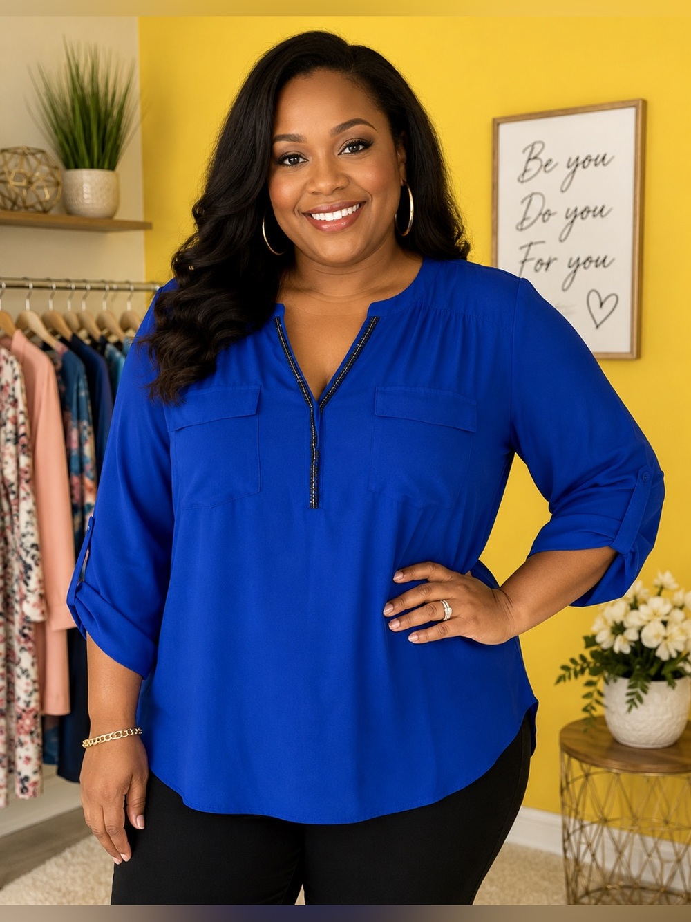 torrid Harper Cobalt Blue V-Neck Beaded Tunic
